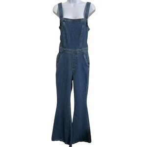 Arizona Jean Co Denim Overalls Sz. Sm. Flared Leg Side Zipper Adjustable Straps